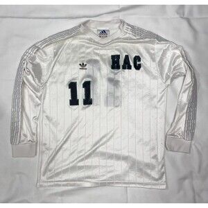 80s/90s Adidas Le Havre Athletic Club #11 White Pin Striped Jersey Sz L